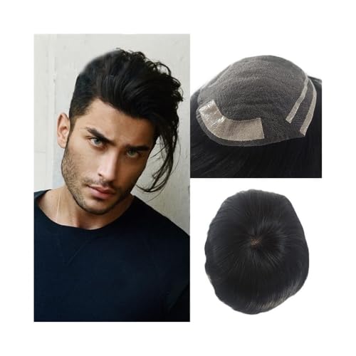 Dekoration Männliche Perücke Fein verschweißt Mono Base Männer Ersatzsysteme Natürliches menschliches Haar Toupet flauschig(14x19cm) von XTJS56QB
