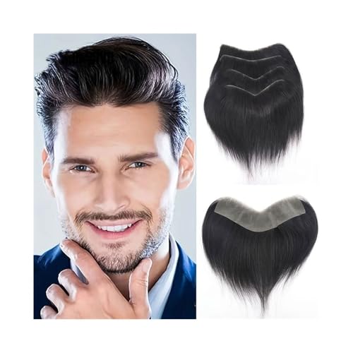 Dekoration Menschliches Haar Männer Toupet Volle PU Basis Stirn V Schleife Frontal Haaransatz Unsichtbare Haarteil flauschig(16x2cm) von XTJS56QB