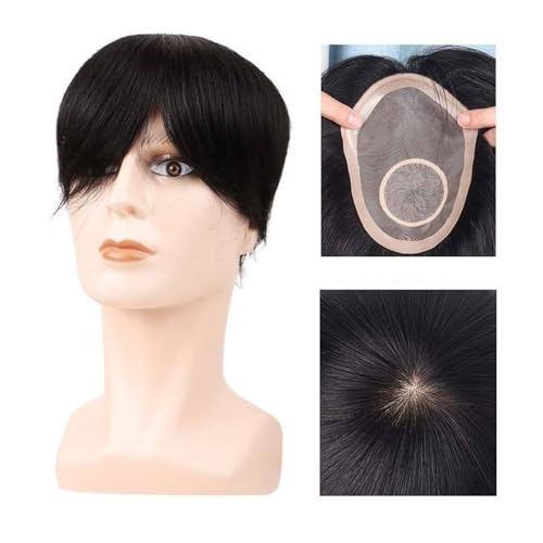 Dekoration Mono- und PU-Haut männliche Haarprothese Seidenbasis Top Simulation Kopfkrone Echthaar Herren-Toupet flauschig(7x10 Inch-18x25cm) von XTJS56QB