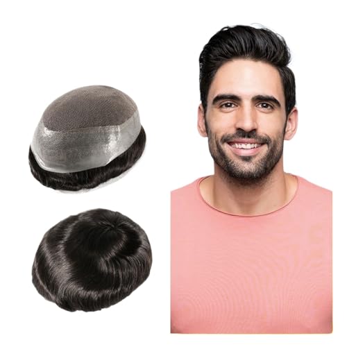 Dekoration Natürliche Männerperücke Haarteil Menschliche Prothesen Spitzenoberteil mit PU-Toupet Haarersatzsystem Einheit Haarpflaster for Männer flauschig(#7ASH) von XTJS56QB