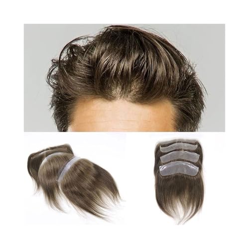 Dekoration Stirn-Haaransatz-Toupet for Männer Nr. 7 Braunes Echthaar V-Loop 0,06 mm dünne PU-Haut Herren-Frontalhaarteile flauschig(16x2.5cm) von XTJS56QB