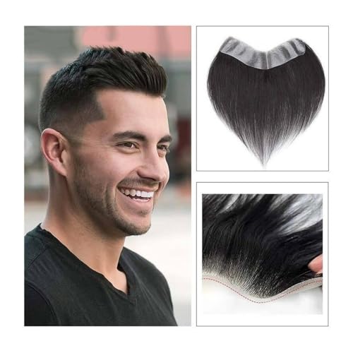 Dekoration Stirnhaaransatz V-Form Menschliches Haar Natürliches Haarteil Dünne Hautbasis Haarflecken Frontaler Haaransatz for Männer flauschig(1B-off Black,7x16cm) von XTJS56QB