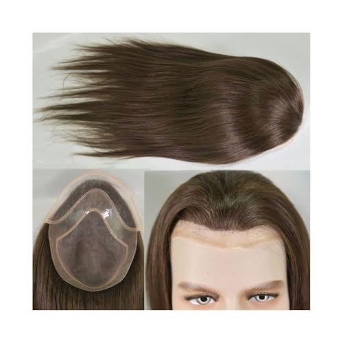 Dekoration Swiss Lace Front Men Toupee 8"x10" Mono Lace PU Hairpiece 12" Long Human Hair System Units flauschig(#3 Color) von XTJS56QB
