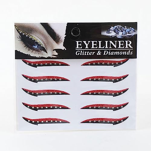 Eyeliner-Aufkleber, 5 Paare Wiederverwendbarer Kristallglitterkleber Eyeliner Invisible Eye Line Streifenaufkleber,Rot von XTKDAIUI