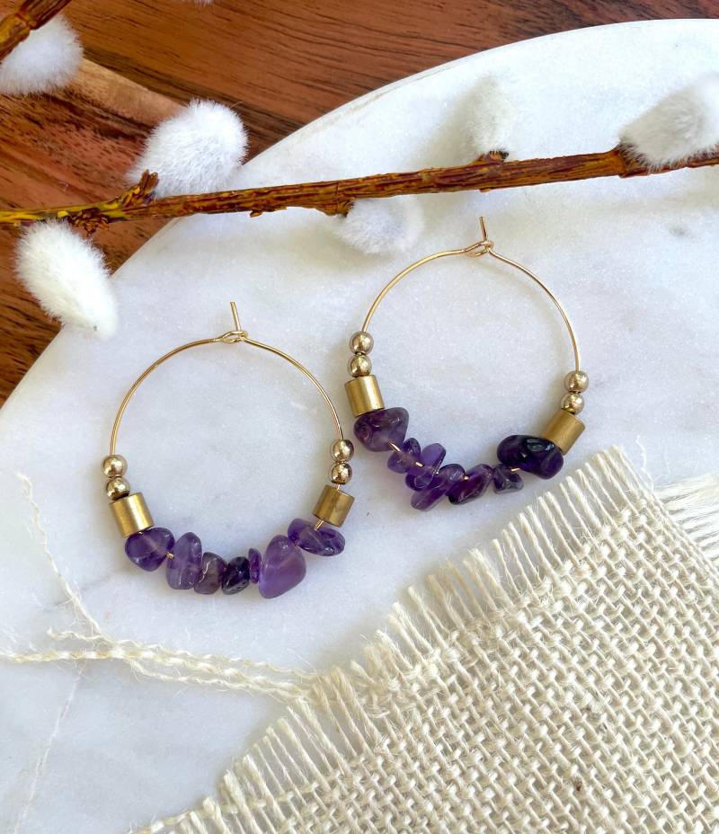 Amethyst Splitter Ohrringe Gold Filled Boho Edelstein Statement von XTRAbyStacey