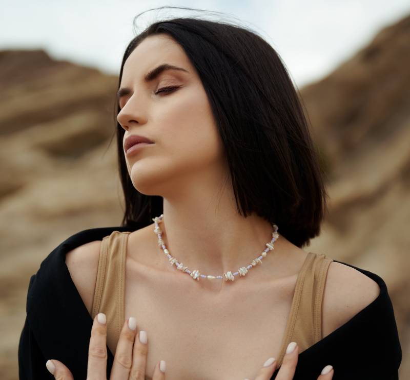 Keshi Perlenhalskette, Flieder Rocailles, Zarte Süßwasserperlen von XTRAbyStacey