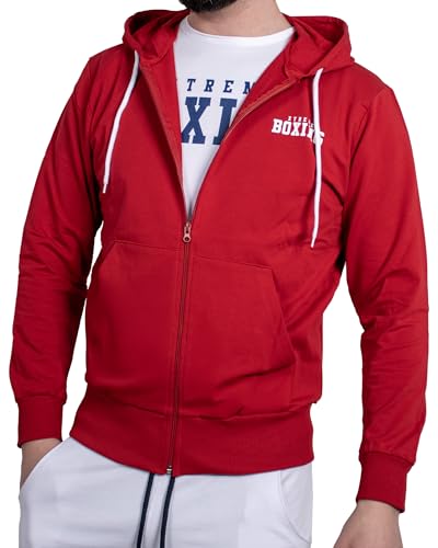 XTREME BOXING – Herren Kapuzenjacke aus Leichter Baumwolle, Sport Sweatjacke mit Reißverschluss und Taschen für Training und Freizeit, XF200Z (Rot, XXL) von XTREME BOXING
