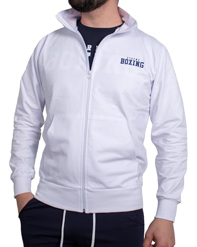 XTREME BOXING – Herren Trainingsjacke aus leichter Baumwolle, Sport Sweatjacke mit Reißverschluss und hohem Kragen für Freizeit und Training, XF200ZC (Weiß, M) von XTREME BOXING