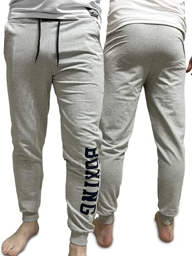 XTREME BOXING - Lange Jogginghose, leichte BaumwollJogginghosen für Herren, leichte Sportarten, ideal für Zuhause, Fitnessstudio, Laufen, Sport, Joggen und Freizeit, grau, L von XTREME BOXING