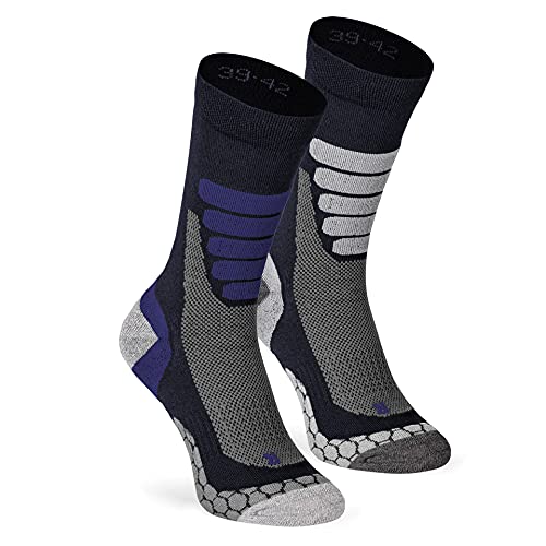 XTREME SOCKSWEAR Herren & Damen Wandersocken Trekking Outdoor Sport Funktionssocken Atmungsaktiv Frottesohle Gepolstert (2 Paar) Blau-Grau 35-38 von XTREME SOCKSWEAR