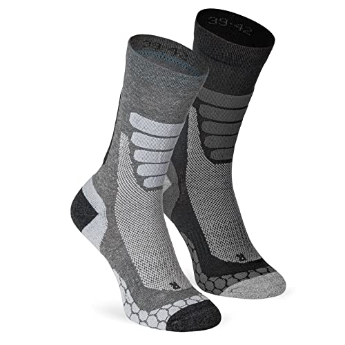 XTREME SOCKSWEAR Wandersocken 2/4/6 Paar Outdoor Trekkingsocken mit Anti-Blasen-Polsterung für Damen und Herren, 2 Paar (Multigrau), 3-6.5 US von XTREME SOCKSWEAR
