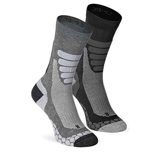 XTREME SOCKSWEAR Herren & Damen Wandersocken Trekking Outdoor Sport Funktionssocken Atmungsaktiv Frottesohle Gepolstert (2 Paar) Grau-Schwarz 35-38 von XTREME SOCKSWEAR