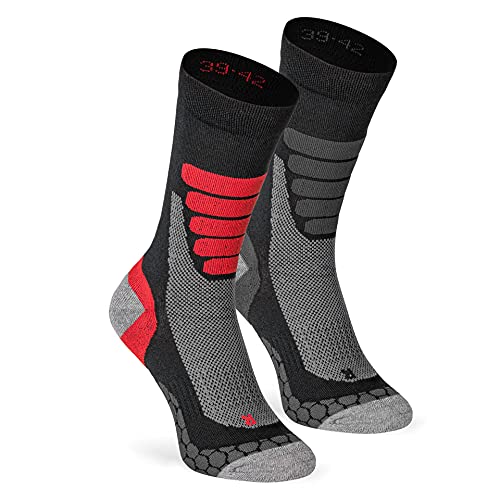 XTREME SOCKSWEAR Herren & Damen Wandersocken Trekking Outdoor Sport Funktionssocken Atmungsaktiv Frottesohle Gepolstert (2 Paar) Schwarz-Grau 35-38 von XTREME SOCKSWEAR