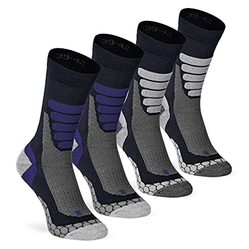 XTREME SOCKSWEAR Herren & Damen Wandersocken Trekking Outdoor Sport Funktionssocken Atmungsaktiv Frottesohle Gepolstert (4 Paar) Blau-Grau 35-38 von XTREME SOCKSWEAR