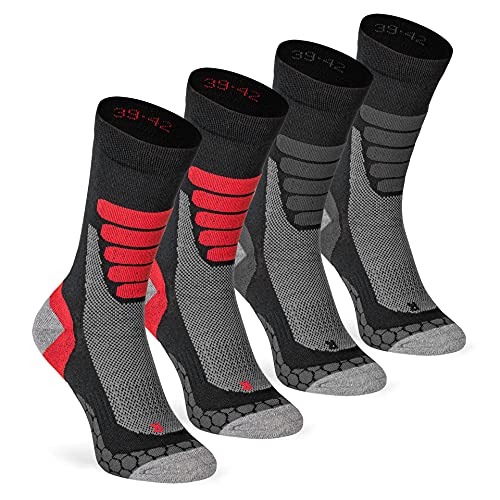 XTREME SOCKSWEAR Herren & Damen Wandersocken Trekking Outdoor Sport Funktionssocken Atmungsaktiv Frottesohle Gepolstert (4 Paar) Schwarz-Grau 35-38 von XTREME SOCKSWEAR