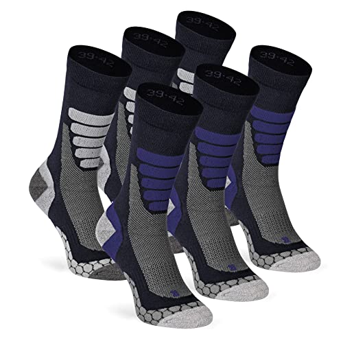 XTREME SOCKSWEAR Herren & Damen Wandersocken Trekking Outdoor Sport Funktionssocken Atmungsaktiv Frottesohle Gepolstert (6 Paar) Blau-Grau 42-45 von XTREME SOCKSWEAR