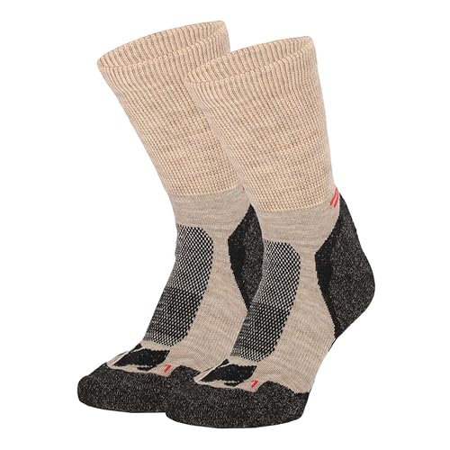 XTREME SOCKSWEAR Merino Wandersocken Herren & Damen, 2er-Pack M 35-38: Merinosocken Outdoor Socken, Wollsocken Wandern Unisex, Atmungsaktive Coolmax Hiking- und Outdoorsocken Merinowolle, Beige von XTREME SOCKSWEAR