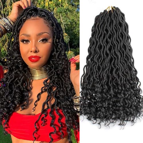 Xtrend 14 Zoll 6 Packungen Black Goddess Faux Locs Häkelzöpfe Curly Ends Wellig Synthetische Flechthaarverlängerung für Schwarze Frauen Dreadlock Flechthaar 20 Strähnen/Packung Farbe 1B# von XTREND