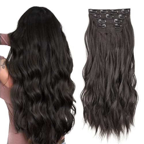 Xtrend 16 Inch Black Brown Wavy Hair Extensions 11Clips in Hair Extensions Synthetic Hair pieces for Women Girls 4PCS Full Head Set Thick Curly Wavy Synthetic Hair Extensions 2#… von XTREND