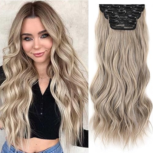 Xtrend 16Inch Long Wavy Hair Extensions Clip in Hair Extensions Synthetic Hair pieces for Women Girls 4PCS Full Head Set Thick Curly Wavy Synthetic Hair Extensions(88H86)… von XTREND