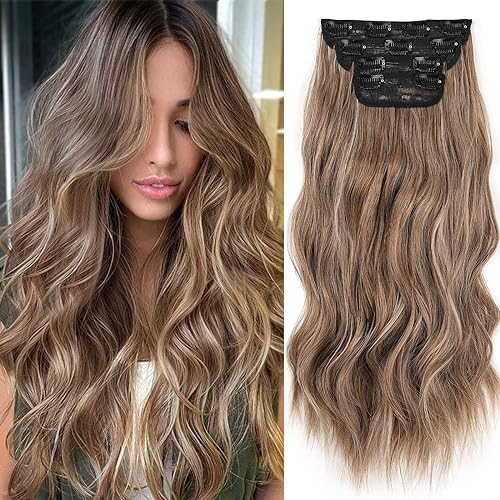 Xtrend 16Inch Long Wavy Hair Extensions Clip in Hair Extensions Synthetic Hair pieces for Women Girls 4PCS Full Head Set Thick Curly Wavy Synthetic Hair Extensions(8AH18)… von XTREND