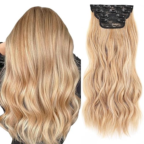 Xtrend 16Inch Long Wavy Hair Extensions Clip in Hair Extensions Synthetic Hair pieces for Women Girls 4PCS Full Head Set Thick Curly Wavy Synthetic Hair Extensions(C2)… von XTREND