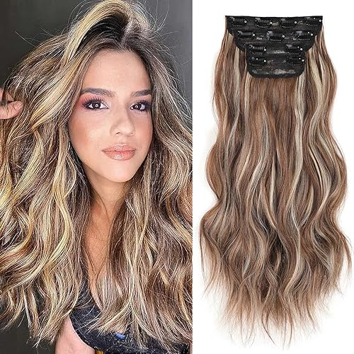 Xtrend 16Inch Wavy Hair Extensions Clip in Hair Extensions Synthetic Hair pieces for Women Girls 4PCS Full Head Set Thick Curly Wavy Synthetic Hair Extensions(128H129)… von XTREND