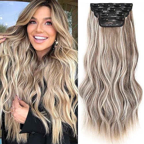 Xtrend 16Inch Wavy Hair Extensions Clip in Hair Extensions Synthetic Hair pieces for Women Girls 4PCS Full Head Set Thick Curly Wavy Synthetic Hair Extensions(8H24)… von XTREND