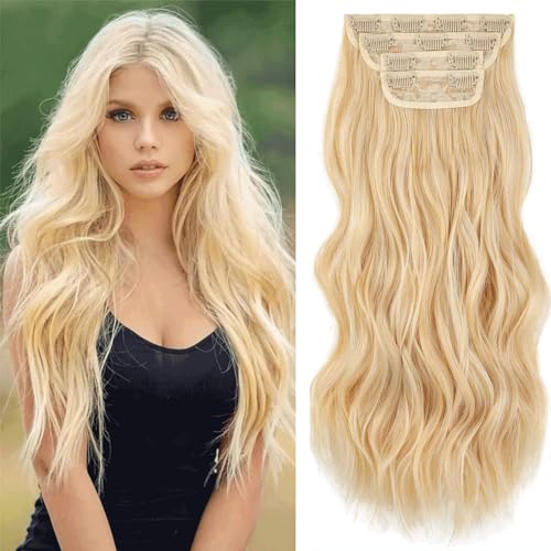 Xtrend 16Inch Wavy Hair Extensions Clip in Hair Extensions Synthetic Hair pieces for Women Girls 4PCS Full Head Set Thick Curly Wavy Synthetic Hair Extensions(C8)… von XTREND
