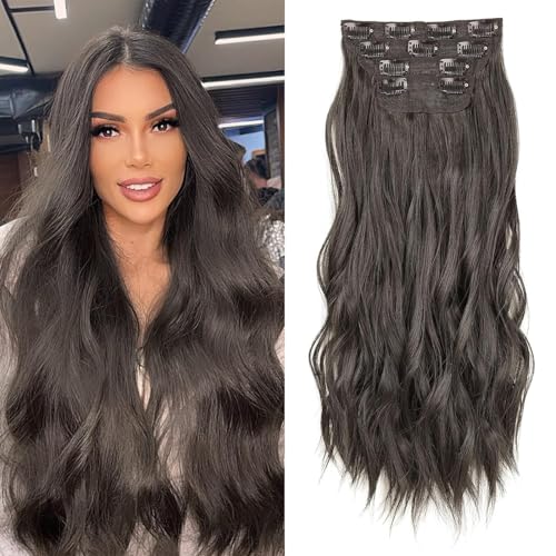 Xtrend 20 Inch Dark Brown Long Wavy Hair Extensions 11Clips Hair Extensions Synthetic Hair pieces for Women Girls 4PCS Full Head Set Thick Curly Wavy Synthetic Hair Extensions 4# von XTREND