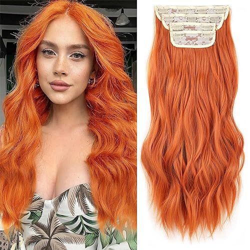 Xtrend 20 Zoll Auburn Clip-in Haarverlängerungen - Synthetische Haarteile für Frauen und Mädchen, 4 Stück, Volles Set, Dick, Lockig, Wellig, Orange (350#) von XTREND
