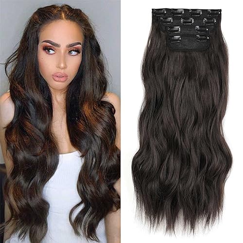 Xtrend 20 Zoll lange Locken-Haarextensionen Clip-in Synthetic Hair für Frauen und Mädchen - 4-teiliges Set für volle Haare - dicke lockige synthetische Haarextensionen (Dunkles Braun) von XTREND