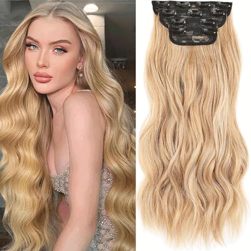 Xtrend 20Inch Long Wavy Hair Extensions curly hair extension bleach blonde Synthetic Hair pieces for Women Girls 4PCS Full Head Set Thick Curly Wavy Synthetic Hair Extensions(Mixed blonde)… von XTREND