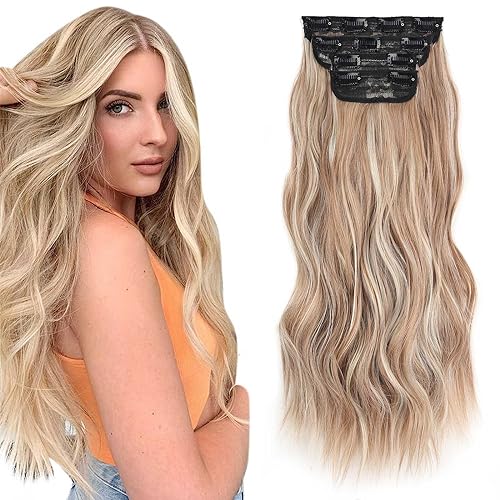 Xtrend 20Inch blond and brown Long Wavy Hair Extensions Clip in Hair Extensions Synthetic Hair pieces for Women Girls 4PCS Full Head Set Thick Curly Wavy Synthetic Hair Extensions(22H88B)… von XTREND