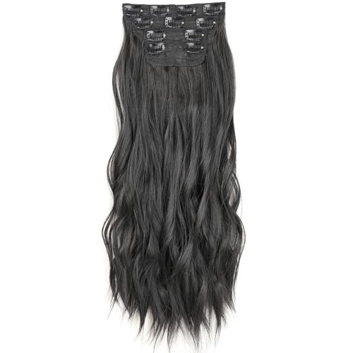Xtrend 24 Inch Black Long Wavy Hair Extensions 11Clips Hair Extensions Synthetic Hair pieces for Women Girls 4PCS Full Head Set Thick Wavy Synthetic Hair Extensions 1B#… von XTREND