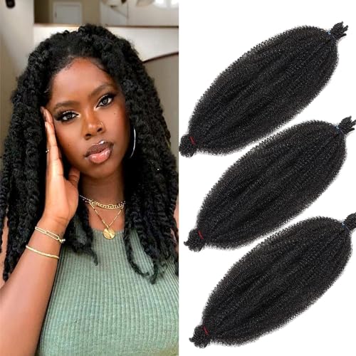 Xtrend 3 Packs 8 Inch Soft Springy Afro Twist Hair Pre-Separated Spring Twist Hair for Faux Locs Natural Black Marley Twist Crochet Braiding Hair Synthetic Hair Extensions for Black Women 1B#… von XTREND