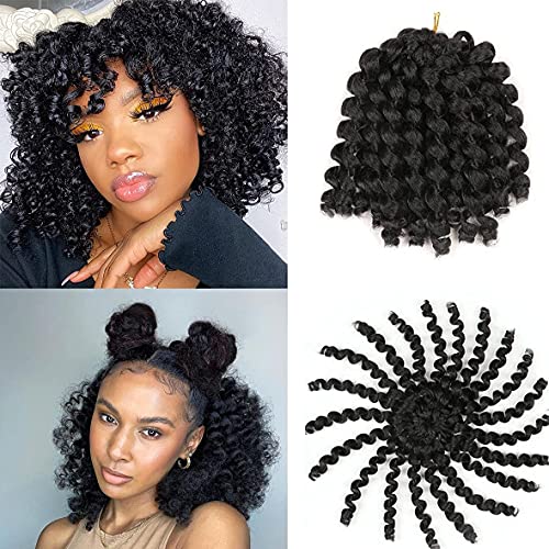 Xtrend 5 Packs/Lot Zauberstab Curl jamaican Bounce Twist Braids Haar Häkeln Zöpfe Curly Hair Extension 8 Zoll synthetische Haarwebart für Frauen 20 Stränge/Packung (8 Zoll, 1B #) von XTREND