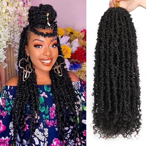 XTREND 6 Packs Butterfly Locs Crochet Hair with Curly Ends Distressed Faux Looped Synthetic Crochet Braids Extended Soft Locs For Women 1B # von XTREND