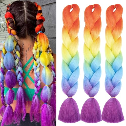 Xtrend 61 cm 3 Packungen Ombre 3 Töne Jumbo Flechthaar Synthetisches Ombré-Flechthaar Hochtemperatur-Kunsthäkelzöpfe Haarverlängerungen für Frauen von XTREND