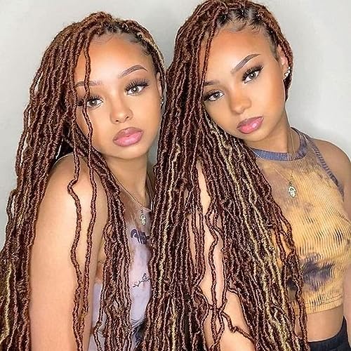 Xtrend 6Packs Nu Soft Locs Häkeln Haar 24 Zoll Dunkelbraun Natürliche Göttin Distressed Faux Locs Weiche Locs Welliger Häkeln Zöpfe Haarverlängerungen 21 Stränge/Packung für schwarze Frauen 30# von XTREND