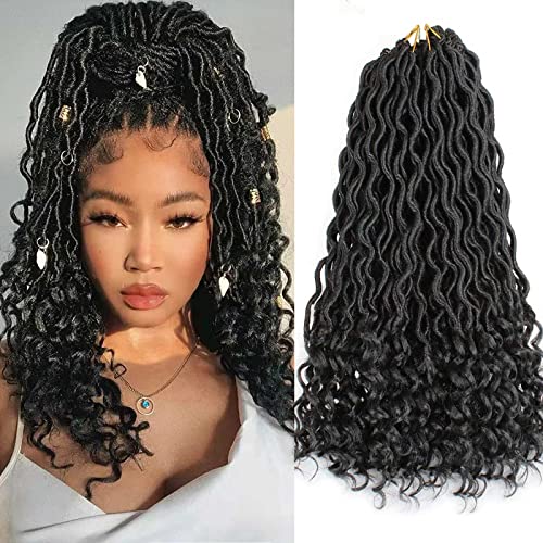 Xtrend 18 Zoll 6 Stück 20 Stränge/Packung Goddess Faux Locs Deep Curly Crochet Hair Welliges Ende Pre-Looped Faux Locs Flechten Haarverlängerung für Schwarze Frauen 1B# von XTREND