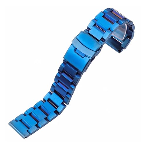 XTVKFWJAB 18 20 22 24 mm Uhrenarmbänder Armband Damen gebürstetes Edelstahlarmband Armbanduhr Band Doppel-Push-Faltschließe(Blue,18mm) von XTVKFWJAB
