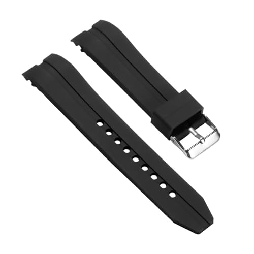 XTVKFWJAB 22/24/26 mm Gummibänder, gebogenes Ende, Silikon-Uhrenarmband, kompatibel mit Seiko-Taucharmband, wasserdicht, weiches Herrenarmband, Universalgürtel(22MM_SILVER BUCKLE) von XTVKFWJAB