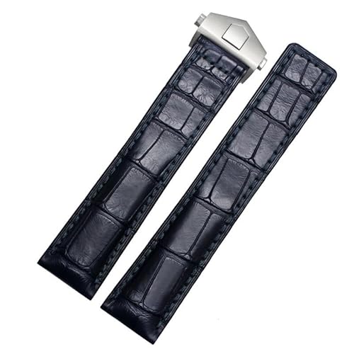 XTVKFWJAB Armband Krokodil Uhrenarmband 19mm 20mm 22m Uhrenarmband Geschenkbox Verpackung Armband dunkelblau Zubehör(Blue silver,22mm) von XTVKFWJAB