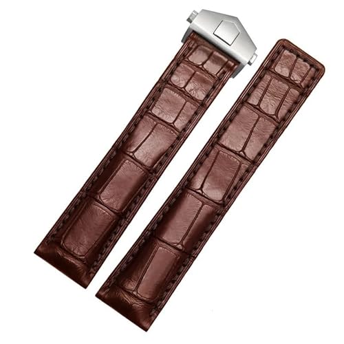 XTVKFWJAB Armband Krokodil Uhrenarmband 19mm 20mm 22m Uhrenarmband Geschenkbox Verpackung Armband dunkelblau Zubehör(Brown silver,22mm) von XTVKFWJAB