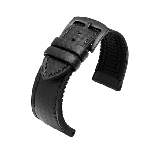 XTVKFWJAB Carbonfaser-Leder-Silikon-Untergurt for Herren, wasserdicht, Gummi-Armband, Zubehör, kompatibel mit Omega, CITIZEN, MIDO, 20 mm, 22 mm, 24 mm(Black-black black,22mm) von XTVKFWJAB