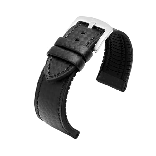 XTVKFWJAB Carbonfaser-Leder-Silikon-Untergurt for Herren, wasserdicht, Gummi-Armband, Zubehör, kompatibel mit Omega, CITIZEN, MIDO, 20 mm, 22 mm, 24 mm(Silver- black black,22mm) von XTVKFWJAB