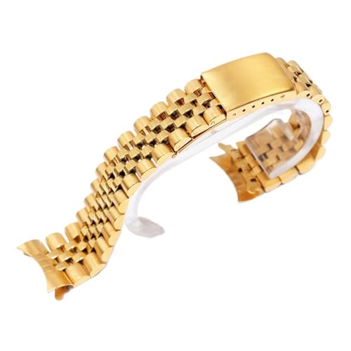 XTVKFWJAB Edelstahlarmband mit gebogenem Ende, kompatibel Rolex DATEJUST-Uhrenarmbändern, massives Metallband, 13 17 18 19 20 21 22 mm, Herrenarmband-Zubehör(Gold,22MM_NO LOGO) von XTVKFWJAB