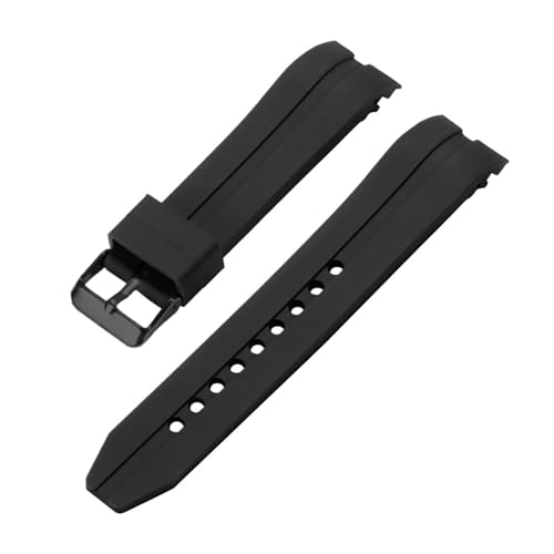 XTVKFWJAB Gebogenes Ende Weiches Silikon-Uhrenarmband Kautschukband Wasserdichtes Taucharmband Herren Sport Universal-Armband ersetzen(Black-Black,22mm) von XTVKFWJAB