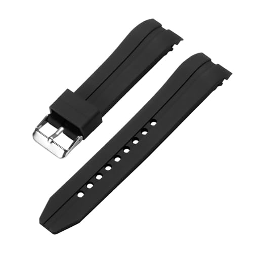 XTVKFWJAB Gebogenes Ende Weiches Silikon-Uhrenarmband Kautschukband Wasserdichtes Taucharmband Herren Sport Universal-Armband ersetzen(Black-Silver,26mm) von XTVKFWJAB